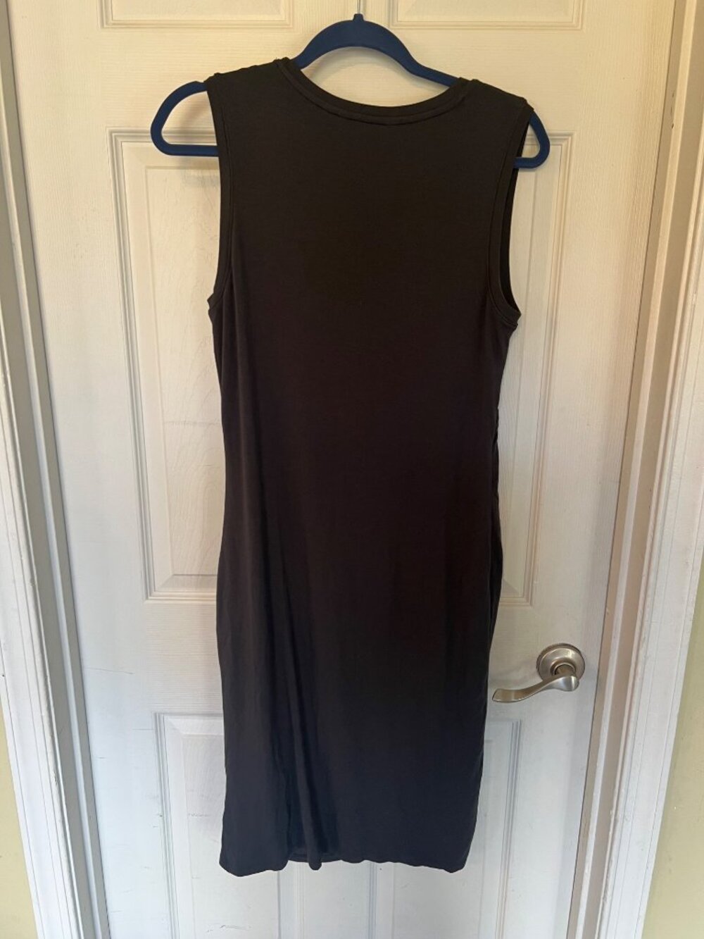Athleta Side Rushed Grey Sleeveless Midi Length Dress Jersey Knit Stretch Medium - Picture 6 of 10